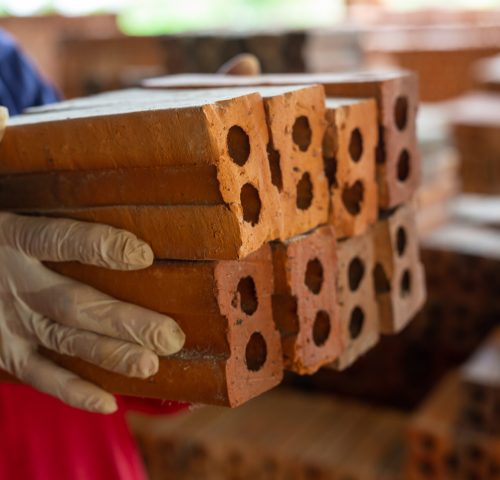 Brick piles placed on the factory floor.